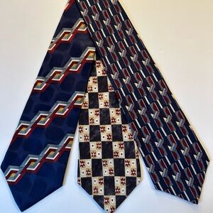 Men’s 100% Silk Ties-Lot Of 3 Blue Patterns  geometric